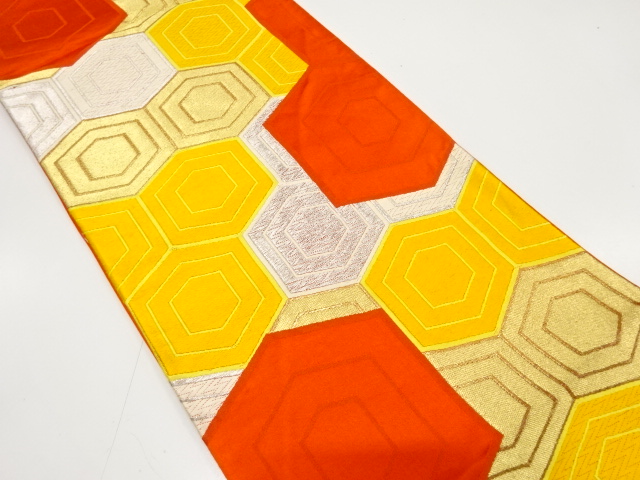 JAPANESE KIMONO / ANTIQUE FUKURO OBI / SILK / WOVEN KIKKO PATTERN